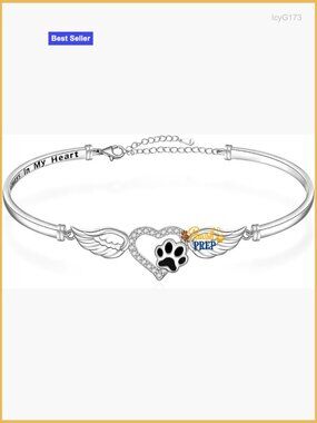 Sterling Silver Paw Print Bangle Bracelet Adjustable Pet Memorial Jewelry